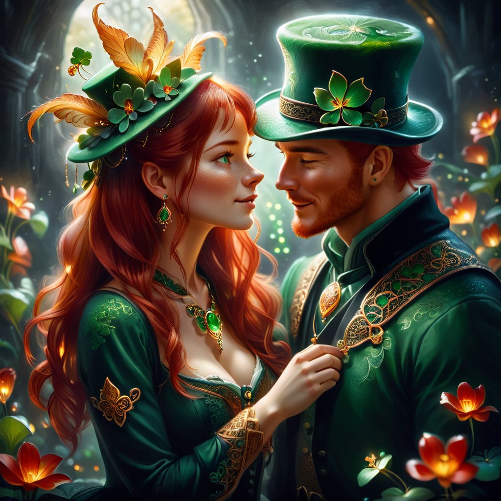 00217-2797966606-Man and girl, freckles, red hair, beautiful eyes, leprechaun top hat, wearing a shamrock necklace, celtic background, shy smile.jpg